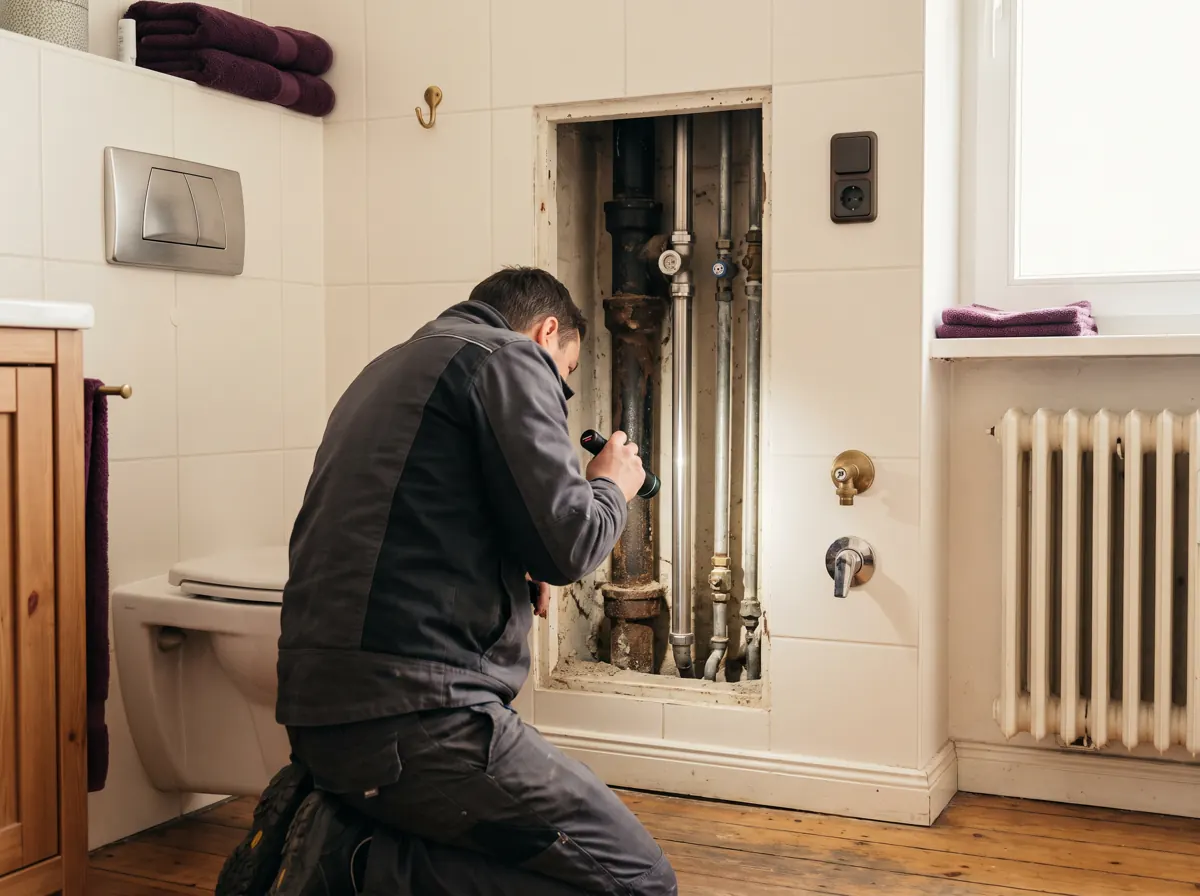 Offener Installationsschacht im Altbau-Bad mit Steigleitungen – Ratgeber für Berliner Haushalte